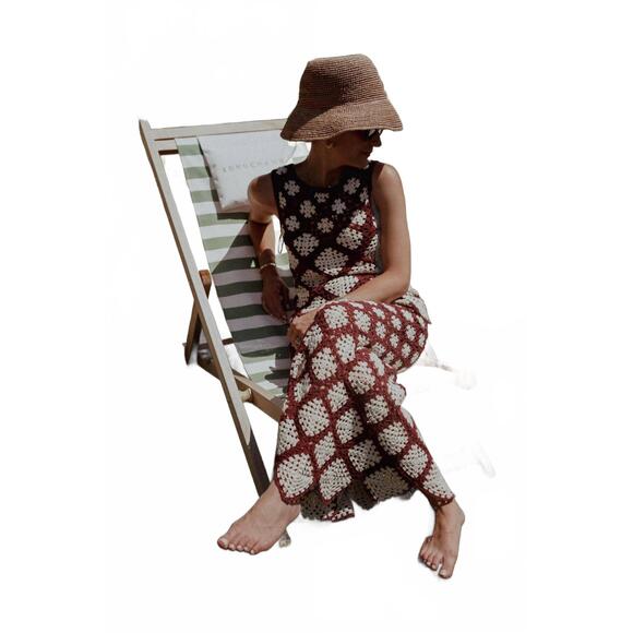 NEW ULLA JOHNSON summer geometric crochet set in claret - Picture 7 of 8